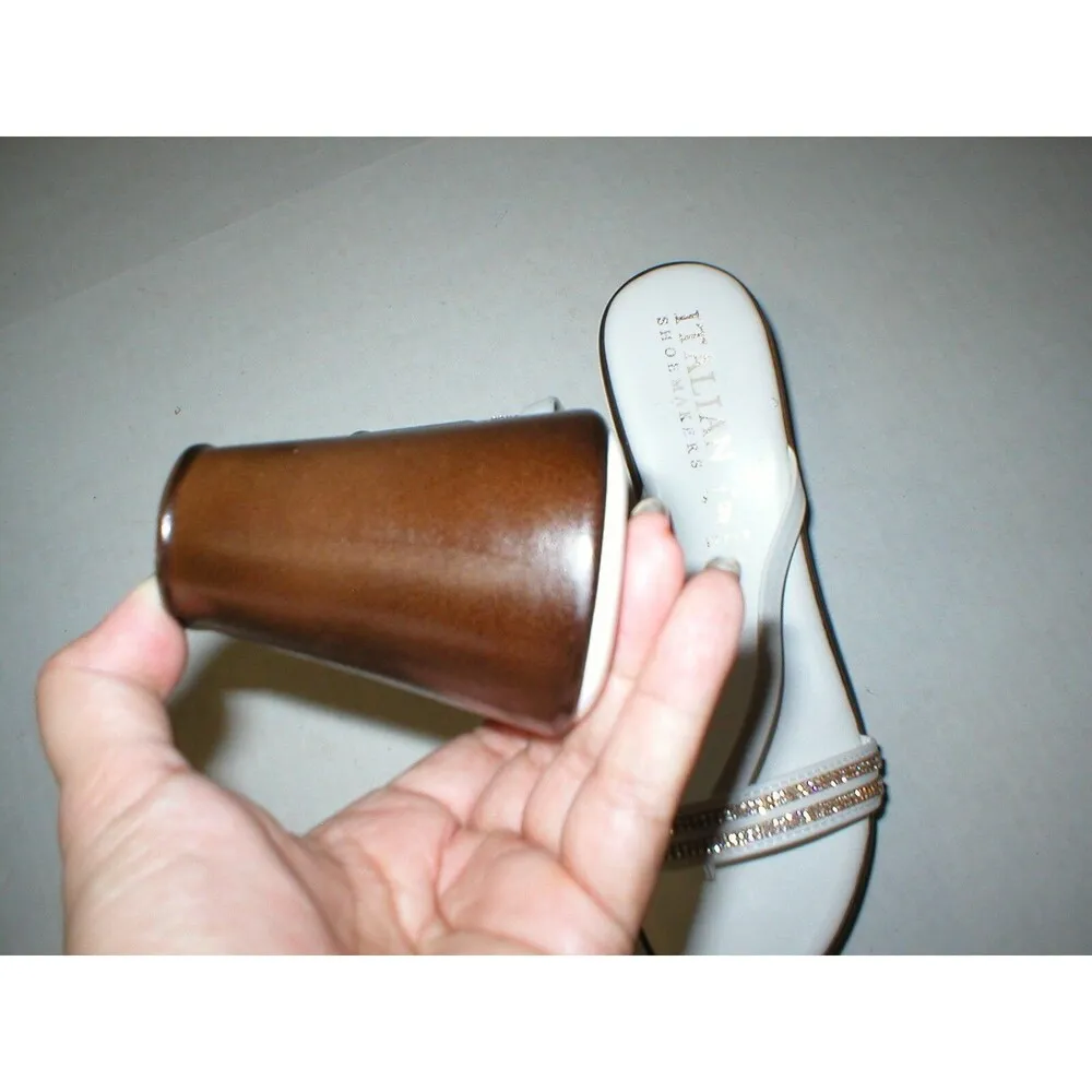 New Womens 10 Italian Shoemakers Crystals Wedge Sandals Platform Shoes White Brn - Image 4