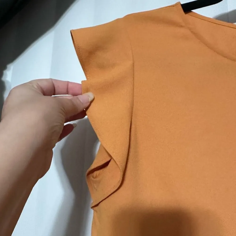 Zara Work Top | Orange Ruffle Sleeve Top - Image 2