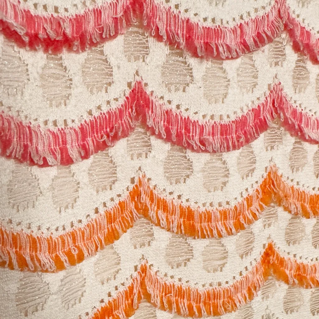 PHOEBE COUTURE PINK ORANGE OFF WHITE FRINGE SLEEVELESS DRESS SZ 8 - Image 6