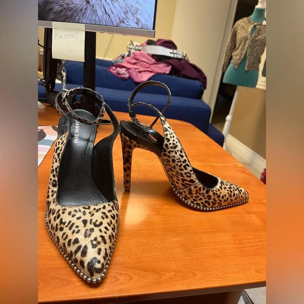Gianni Bini Pumps Renatay Leopard‎ Calf Hair Studded Ankle Strap Heels Size 8.5M - Image 5