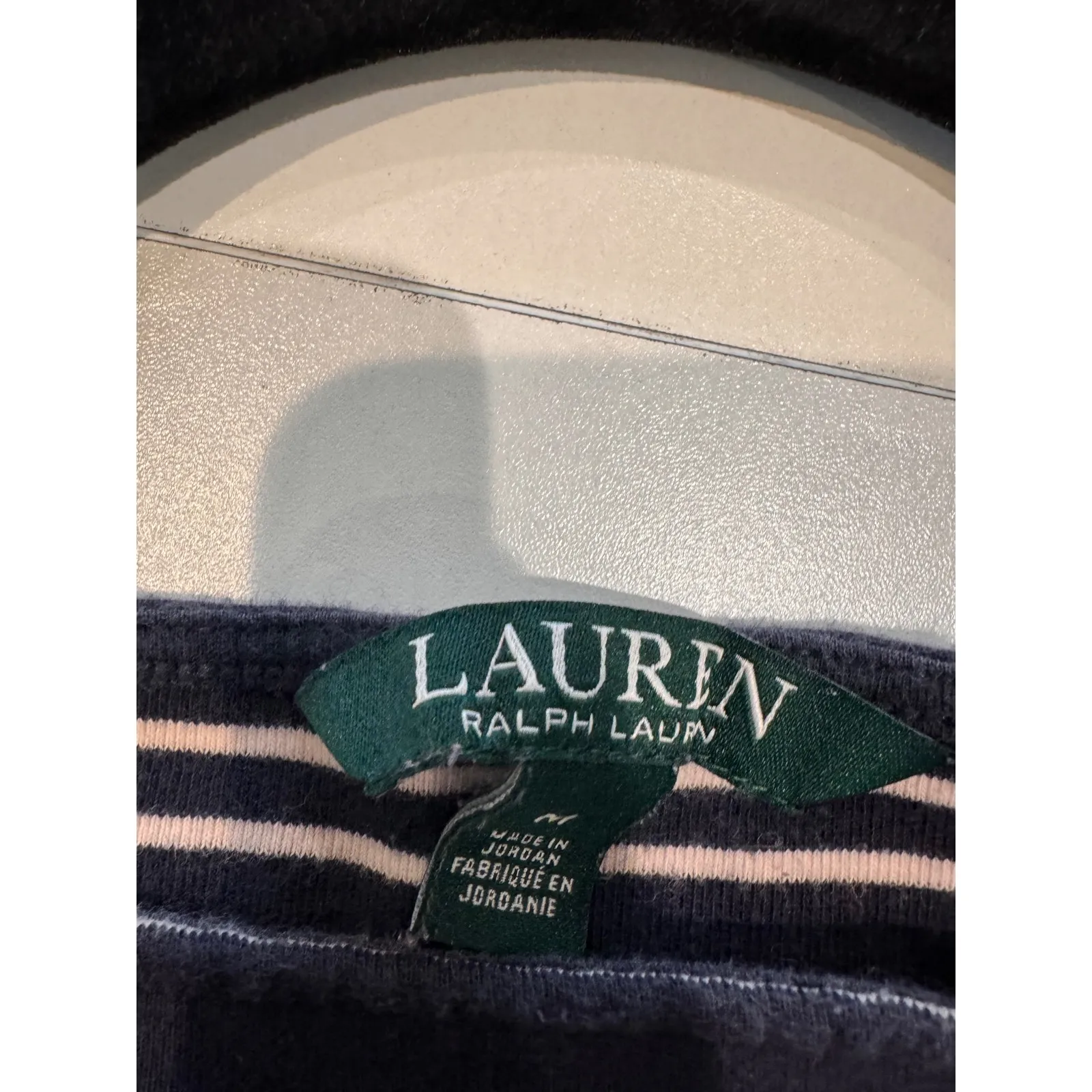 LAUREN Ralph Lauren Womens Striped Boat Neck T Shirt Size M Navy White Nautical - Image 3