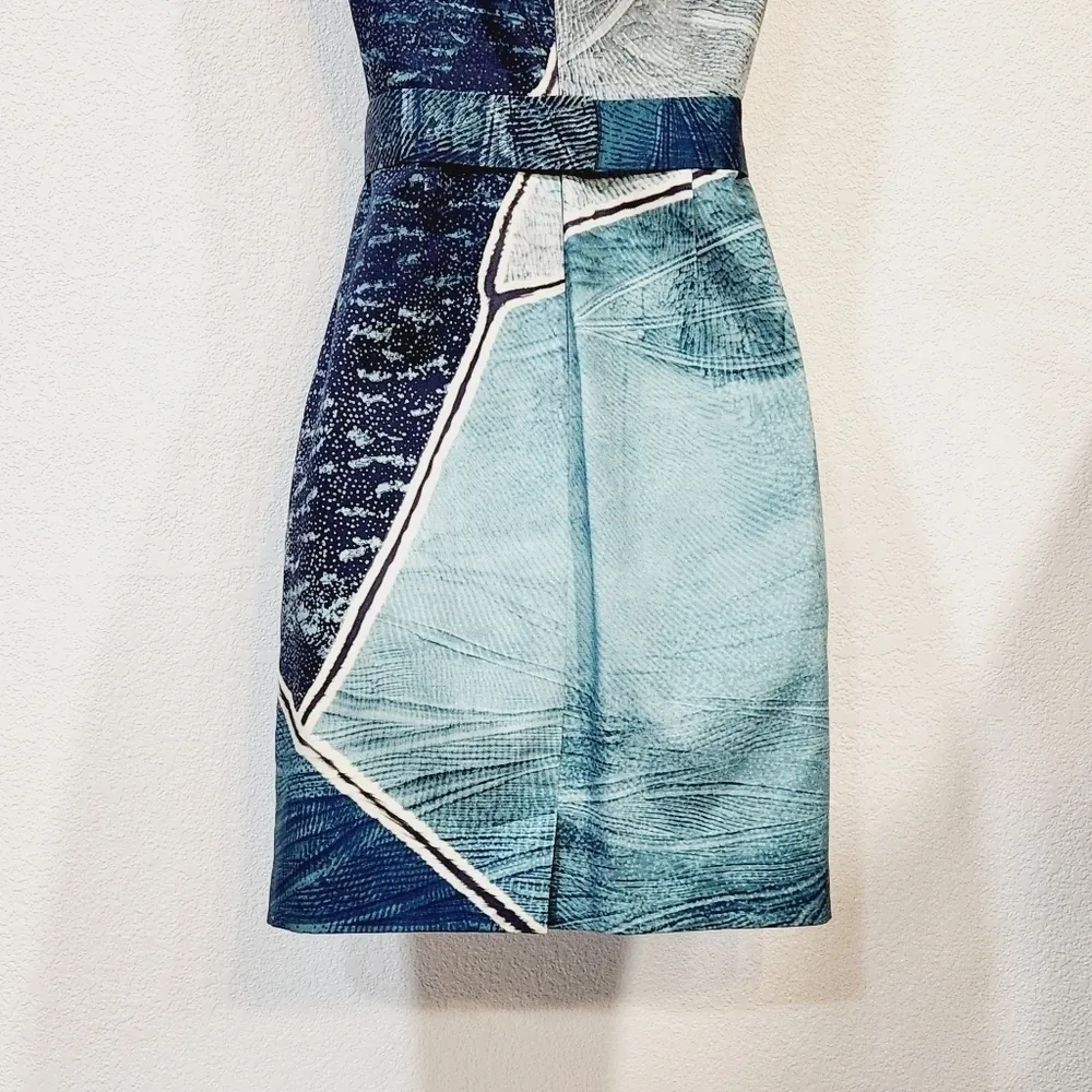 ELIE Tahari Rare Aquamarine dark blue liquid marble Sheath Dress Size 0 - Image 8