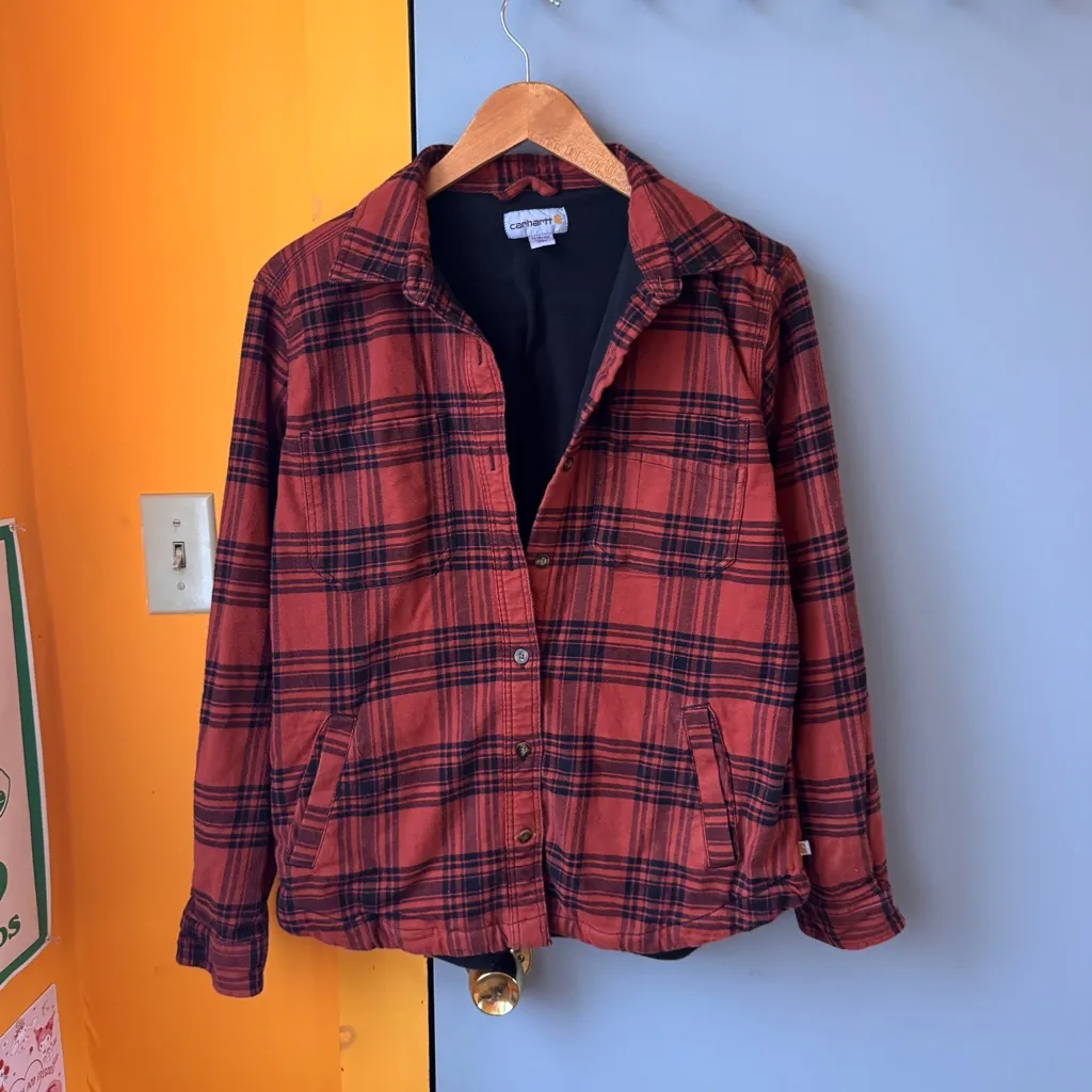 Carhartt Reworked Women's Rugged Flex Relaxed Fit Flannel Fleece Plaid Shirt M - Image 2