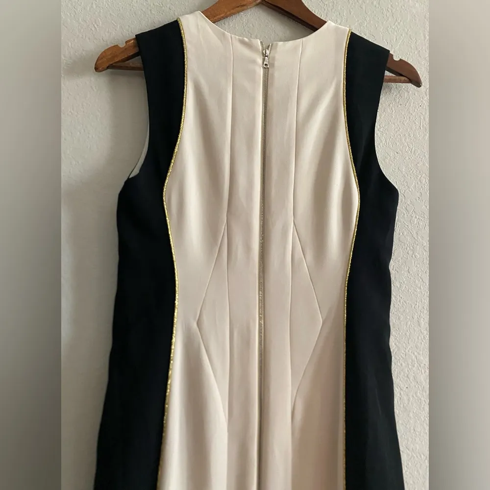 Rag & Bone Dupont Midi Dress Back Zip Gold Trim Sleeveless Lined Ivory Size 4 - Image 3
