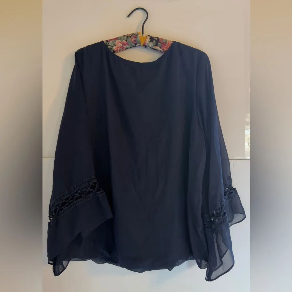 AB Studio Navy Blouse with Lace Detail - Image 2