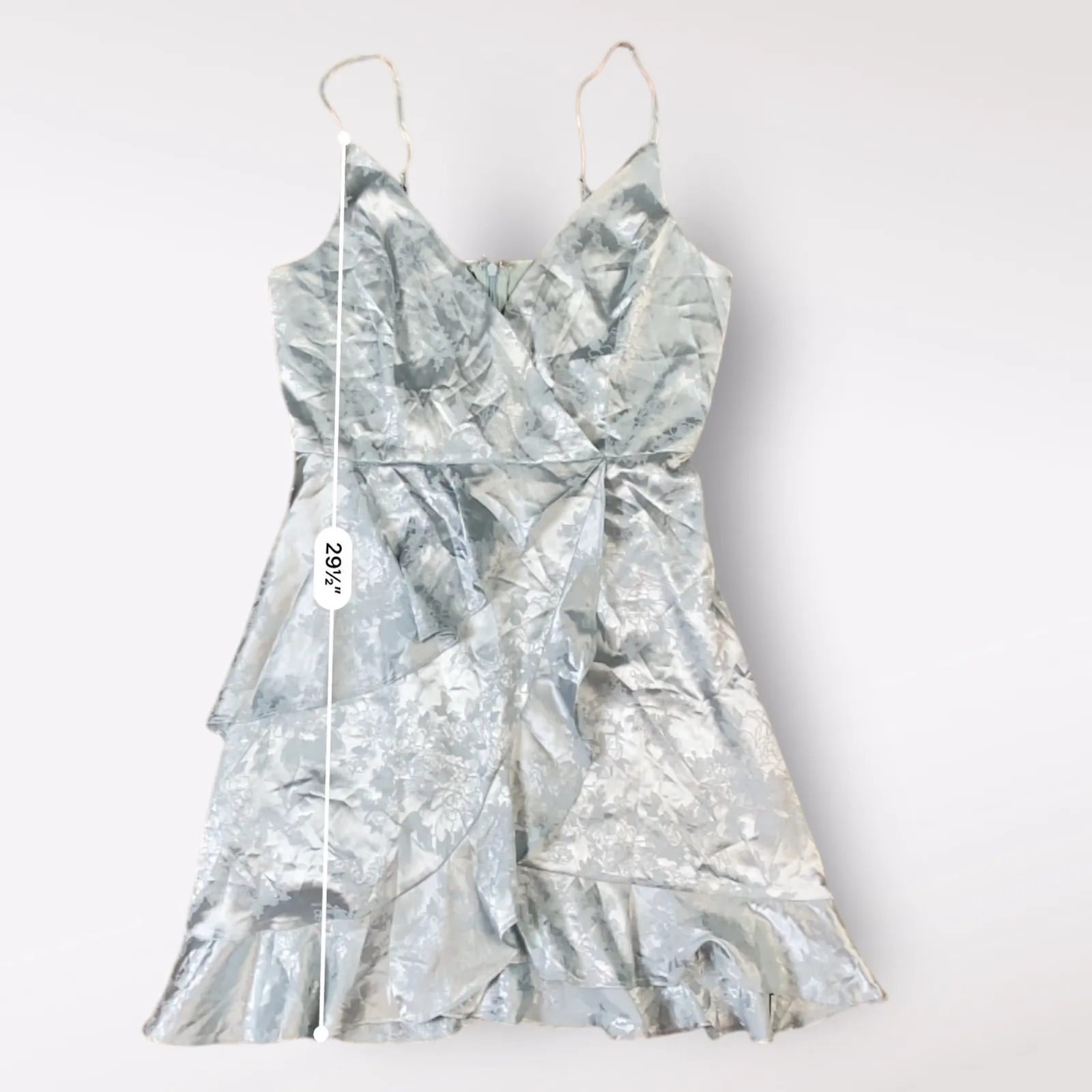 Altar’d State Light Blue Satin Floral Jacquard Ruffled‎ Mini Party Dress Size M - Image 5