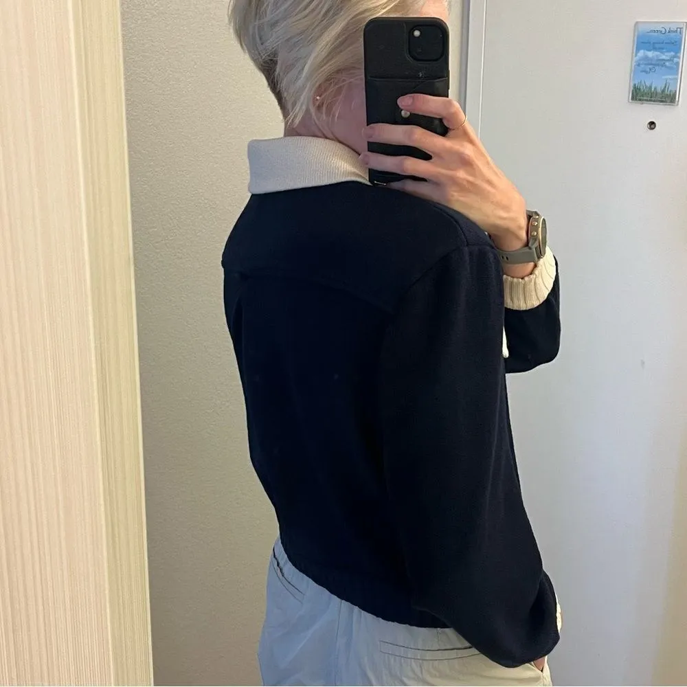 St John Navy Cream Santana Knit Bomber Jacket - Image 2