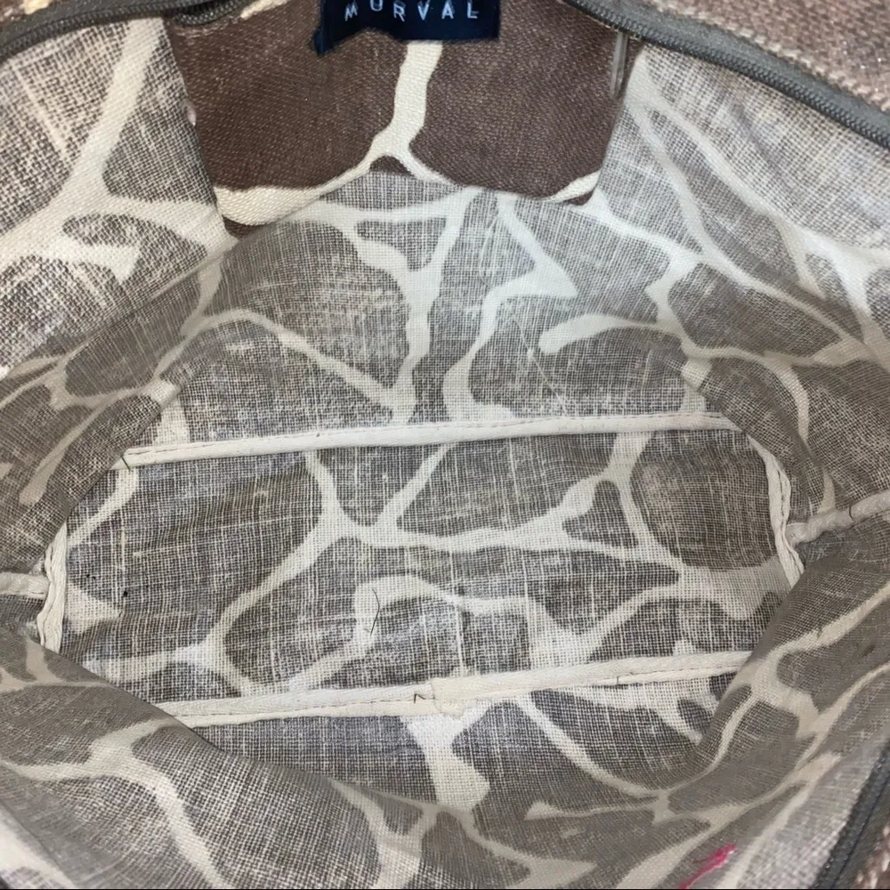 🇺🇸 Murval Giraffe Print Jute Tote Monogrammed with Leather Straps - Image 5