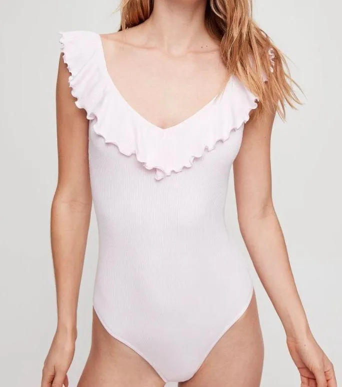 Aritzia White Ruffle Bodysuit - Image 2