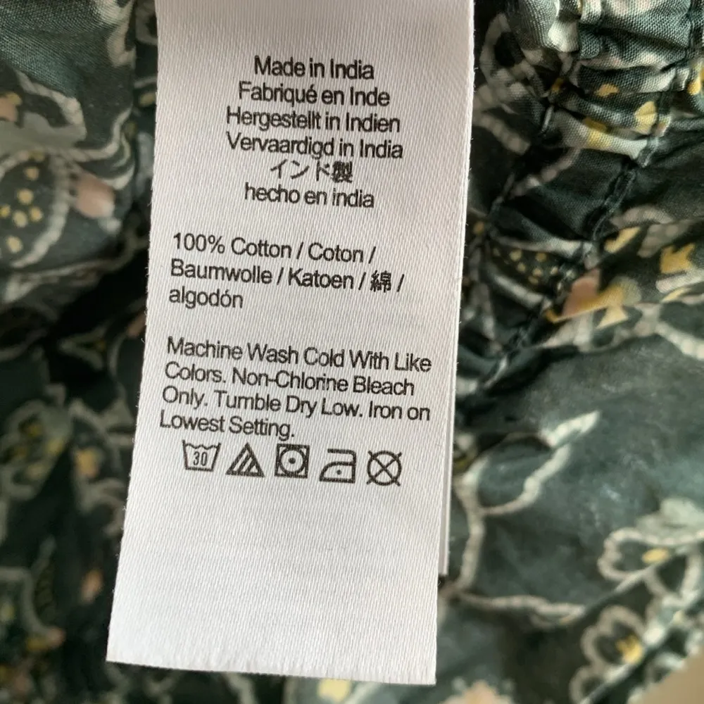 J. Crew Cotton Boho Gathered scoopneck top in vintage vines (Sz L) Green - Image 8