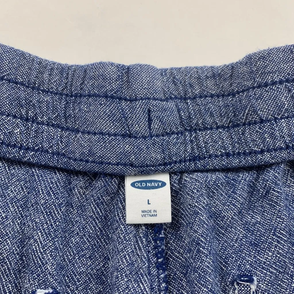 Old Navy Blue Chambray Linen Blend Slim Leg Ankle Pants L - Image 3