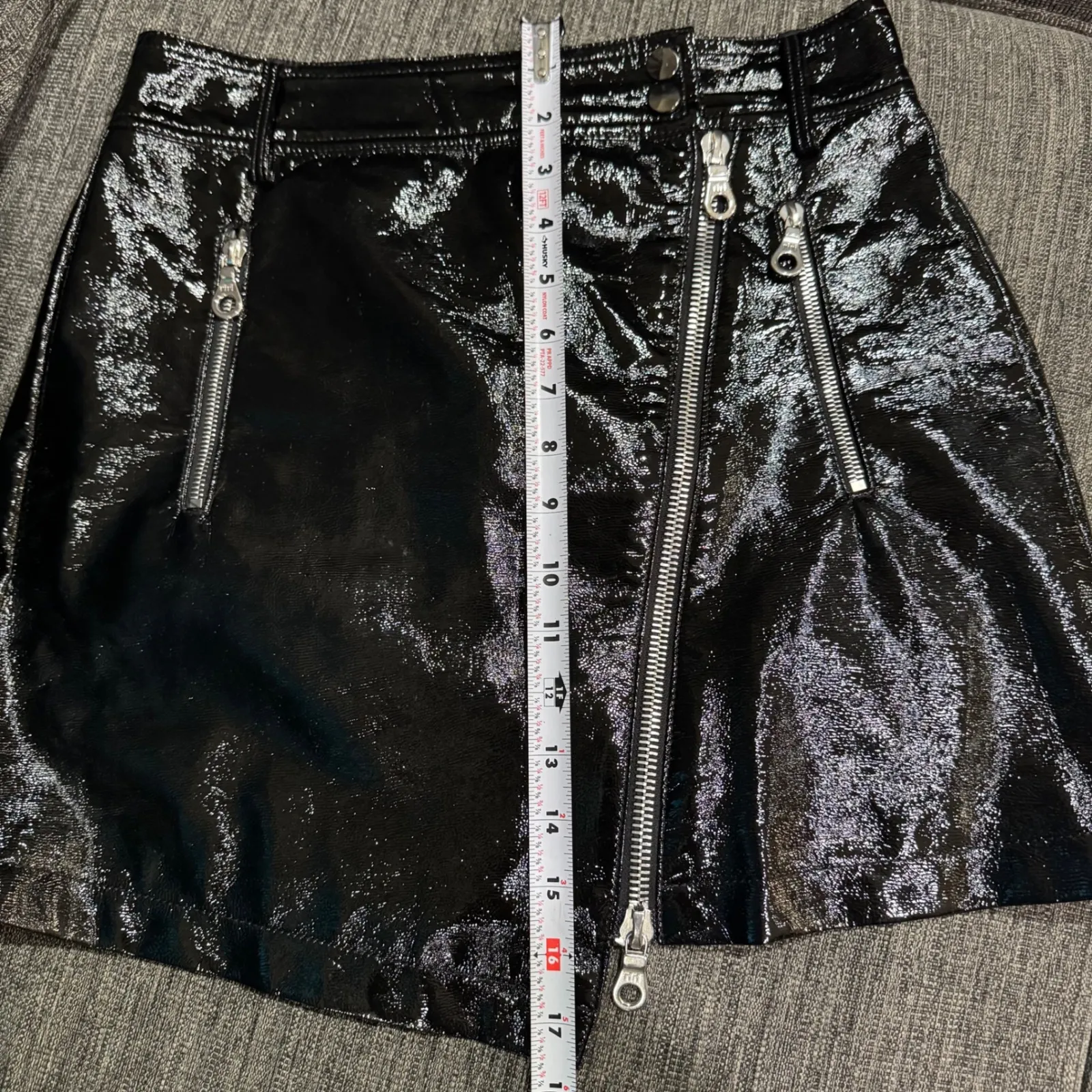 ei8htdreams Revolve Black Faux Patent Leather Moto Skirt Asymmetrical Zip S Goth - Image 11