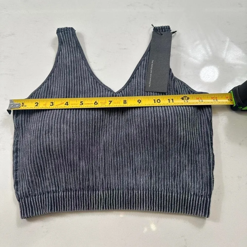 NWT S.Deer Ribbed V Neck Crop Top Shirt Womens L Mineral Wash Grey Bralette Gray Size L - Image 3