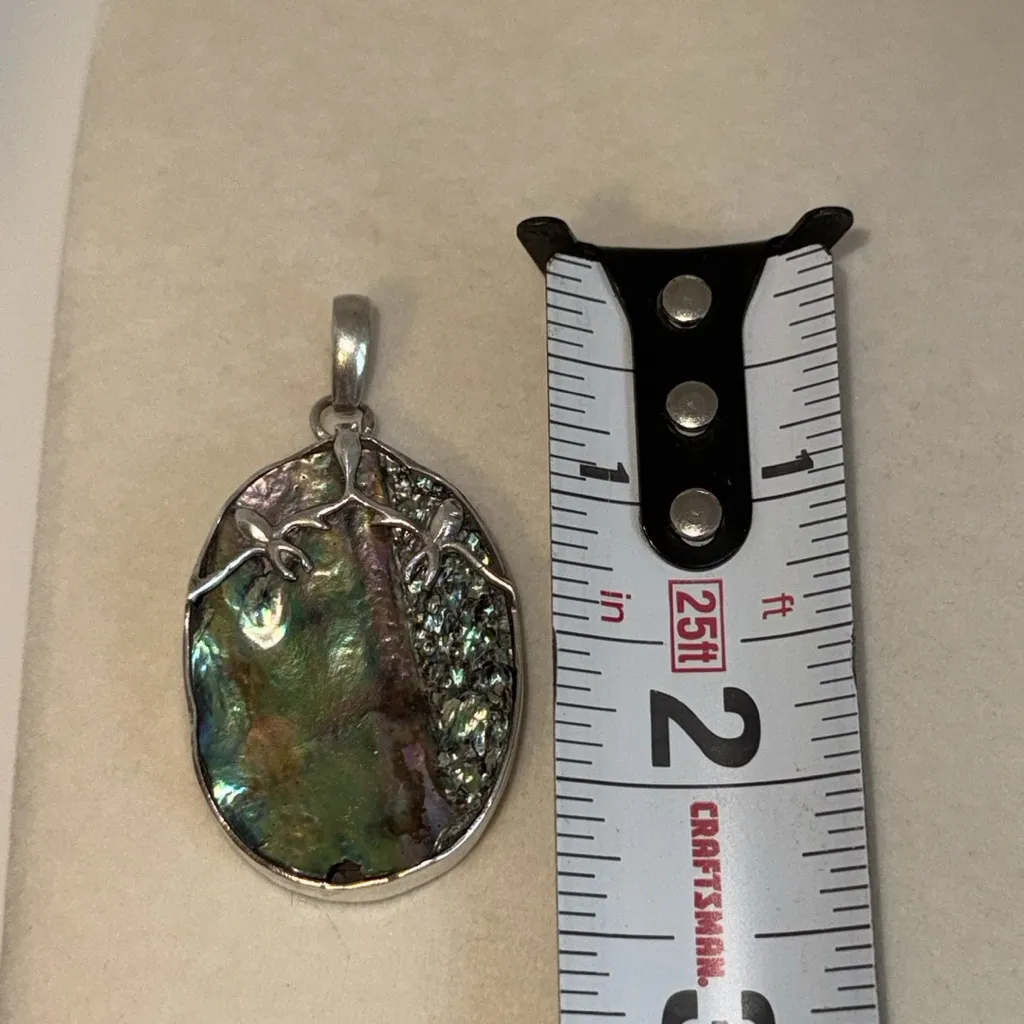 Large Abalone Shell Oval Silver Pendant Boho Artisan Style - Image 13