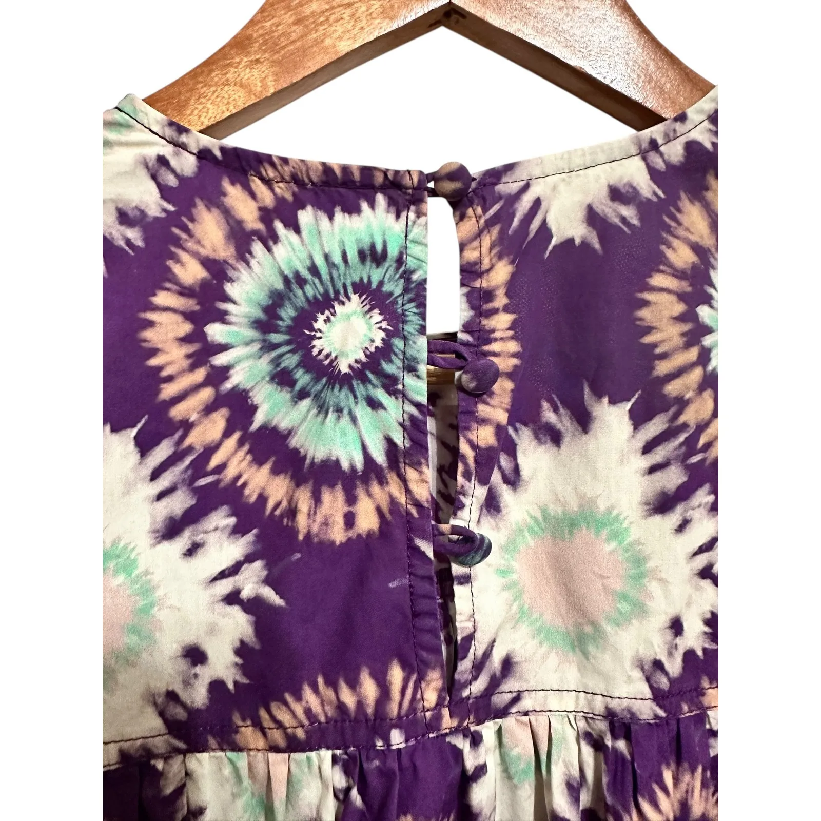 Hunter Bell Lydia London Rain top Purple tye dye Puff Sleeve Babydoll size xs - Image 6