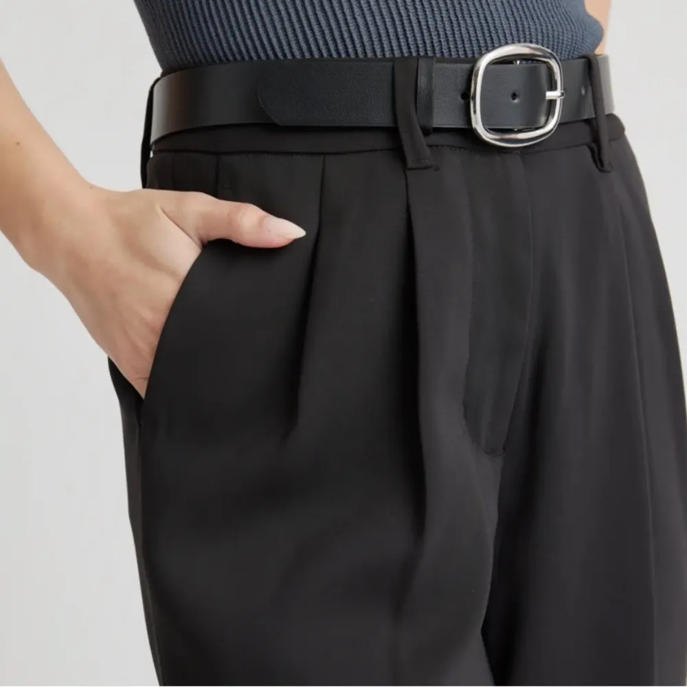 Quince Stretch Crepe Pleated Wide Leg Pants‎ Trousers Black 2 - Image 4