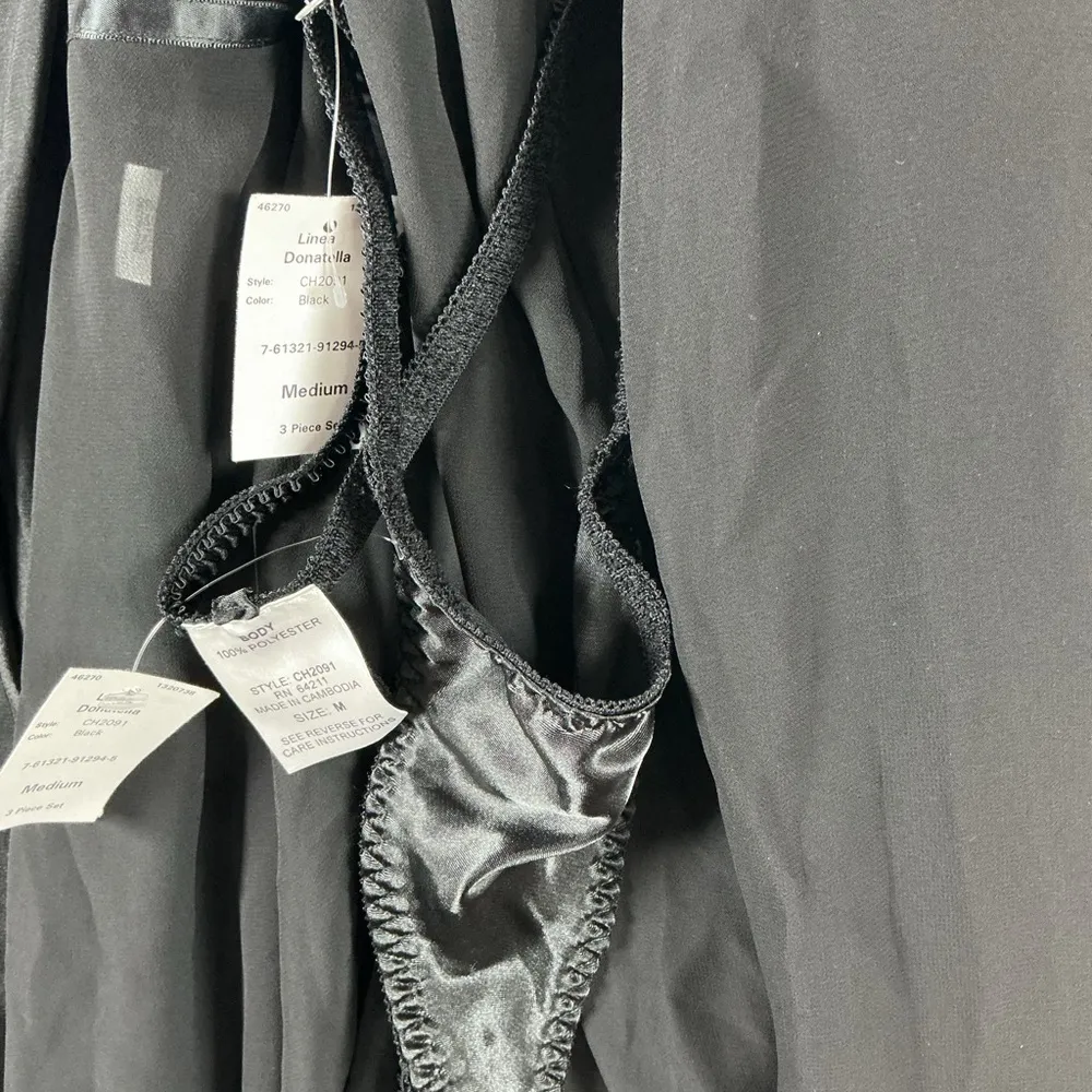 NWT 3 pieces Linea Donatella Black Satin Robe with Lace Detail A0323 - Image 8