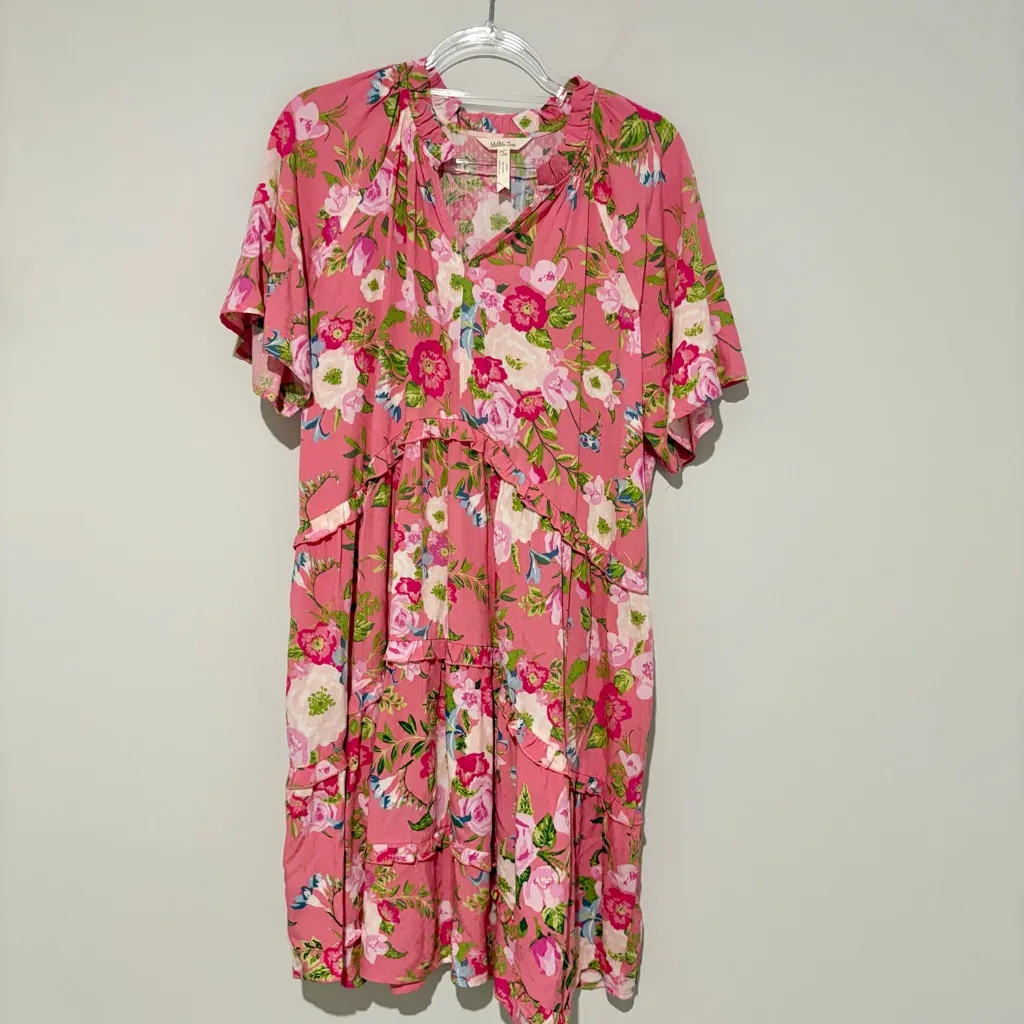 Matilda Jane Enchanted Garden Fresh Floral Ruffle Sleeve Tiered Dress pink Large - Image 2