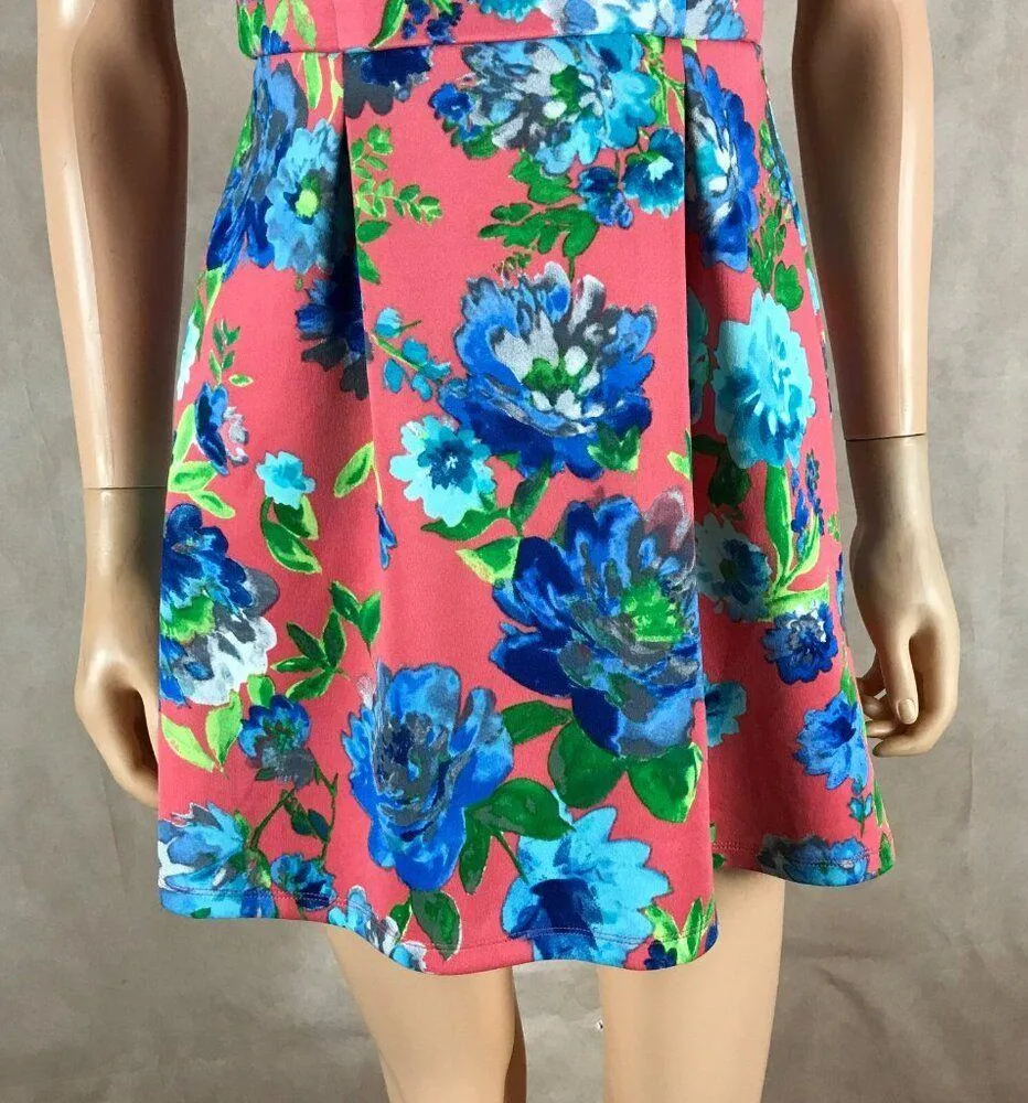Crystal Doll Juniors Pink Blue Floral Scuba Mini Dress NEW Size 1 - Image 5