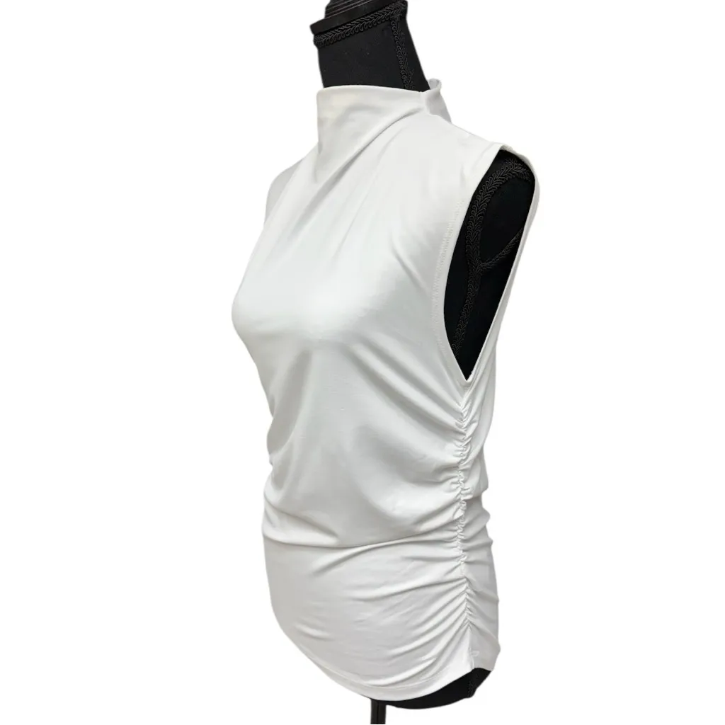 Jason Wu White Sleeveless Mock Neck Ruched Top Size Medium EUC Basic White Cowl - Image 5