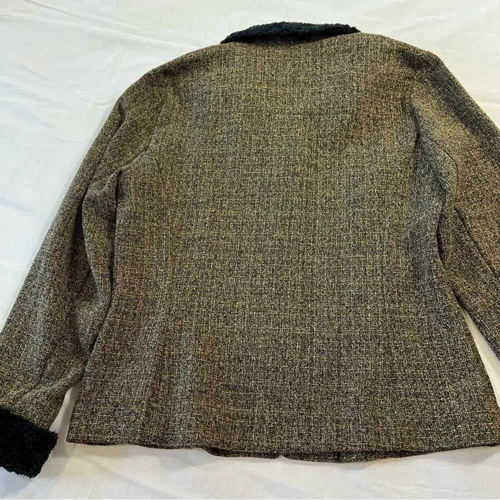 Worthington Petite Women's Jacket 6P Hidden Zipper Tan Black Faux Fur Collar - Image 7