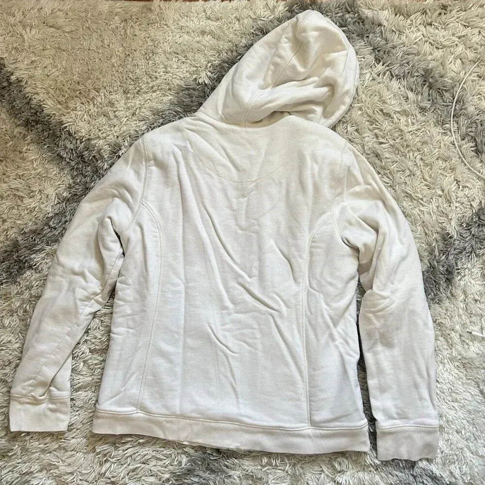 The North Face White Full Zip Up Hoodie Tan Fleece Jacket Womens Medium M - Image 7