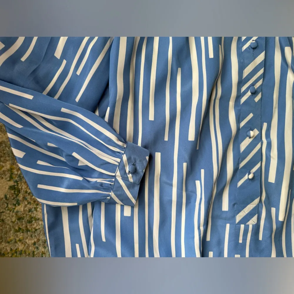 Vintage Schrader Sport NY graphic print long sleeve waist tie dress, size 16 Blue - Image 8