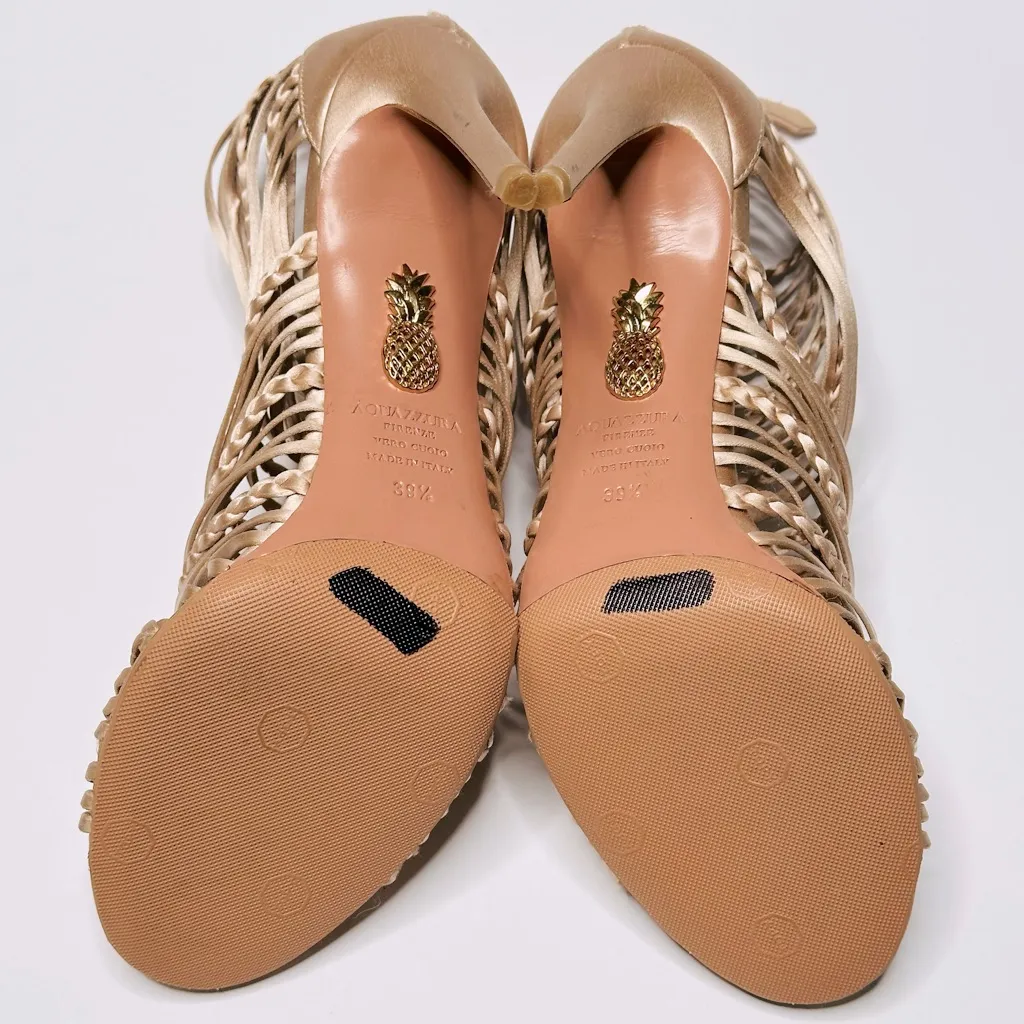 Aquazzura Goddess Braided Blush Pink Nude Satin Strappy Sandal Heel Shoes 39.5 Size 8.5 - Image 7