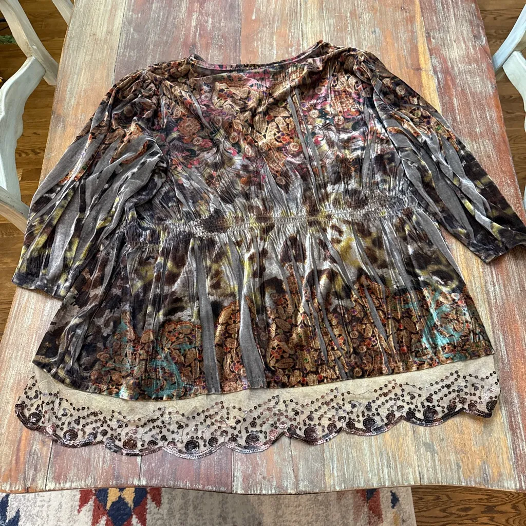 Cato Brown Gray Floral Velvet Top Plus Size 26/28W Boho Artsy Gypsy - Image 10