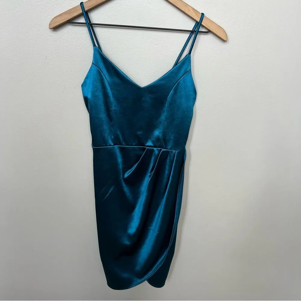 Lulus Forever Your Girl Teal Blue Satin Bodycon Dress Extra Small Mini Dress - Image 3