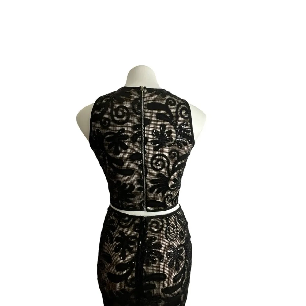 Sienna Sky Elegant Two Piece Black Floral Scroll Sequin Skirt Set - Image 9