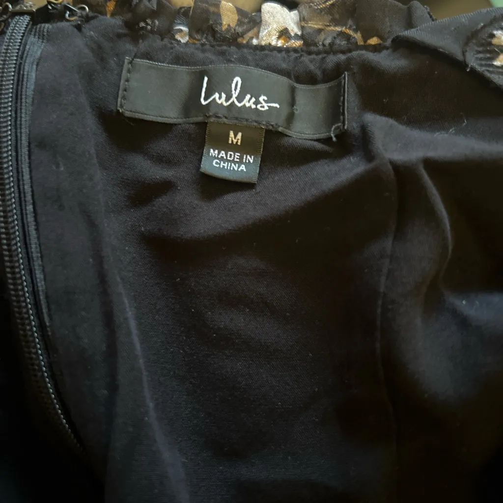 Lulu's Black Floral Midi Dress with Tie Straps Size M - Image 5