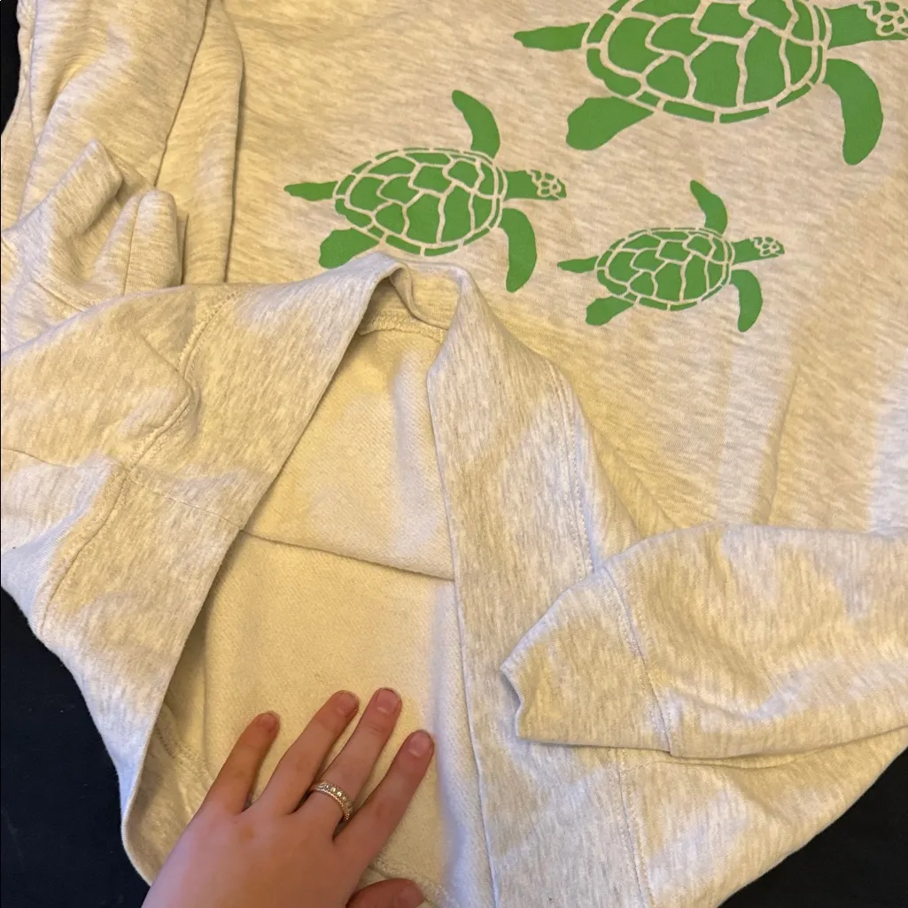 Gray Hoodie with Green Turtle Design Size L - Image 3