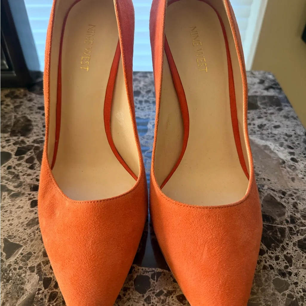 Nine West Women's Bold Soft Orange Heels with beautiful texture heel! - Image 2