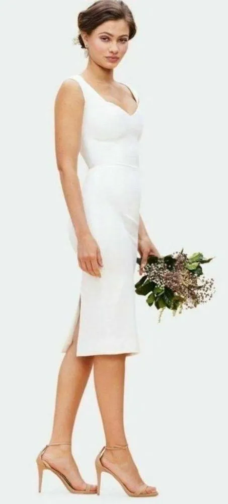 Dress The Population Elle Queen Anne Sweetheart Neck Sheath Midi Dress White XXL - Image 2
