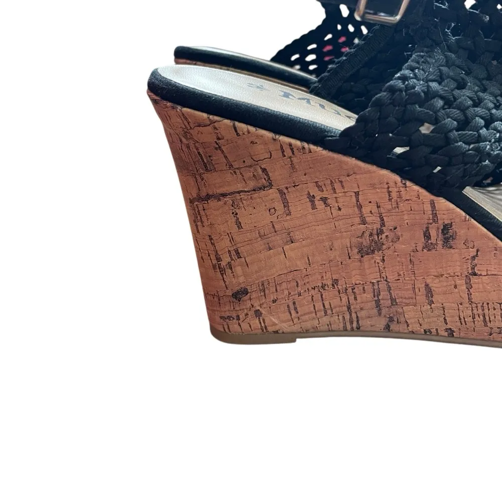 Mudd Festival Cork Wedge Sandal Crochet Mesh Black
women’s size 9 New - Image 2