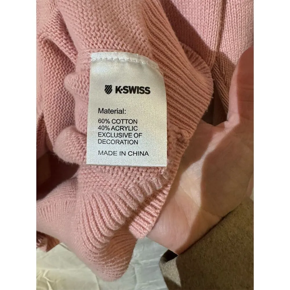 K-Swiss L Pink Y2K Striped Crew Neck Logo‎ Pullover Sweater Tennis Preppy Sporty - Image 9
