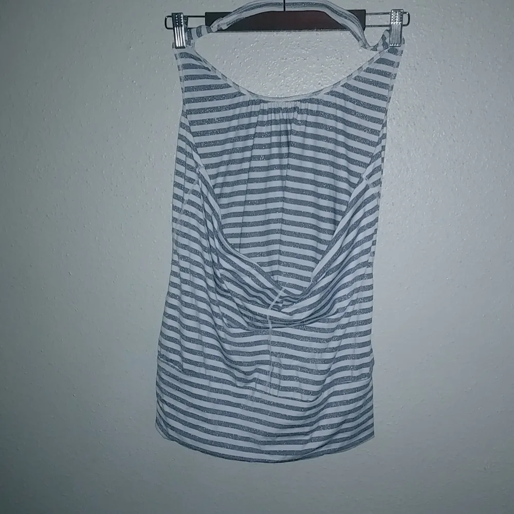 VS Victoria Secret Sexy Sport L Halter Striped Silver Sparkle Bubble Hem Top - Image 3