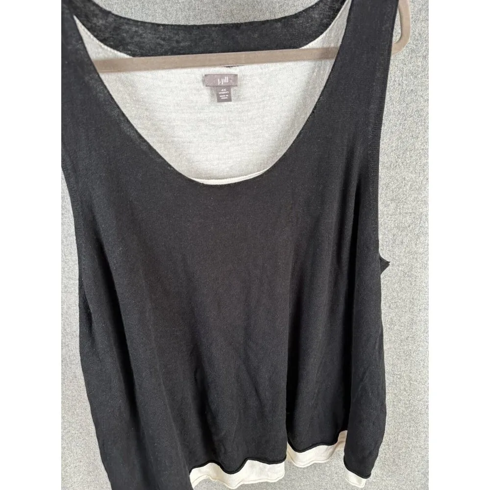J. Jill 4X Tank Top Womens Black Cream Double Layer Sleeveless Linen Rayon Shirt - Image 2
