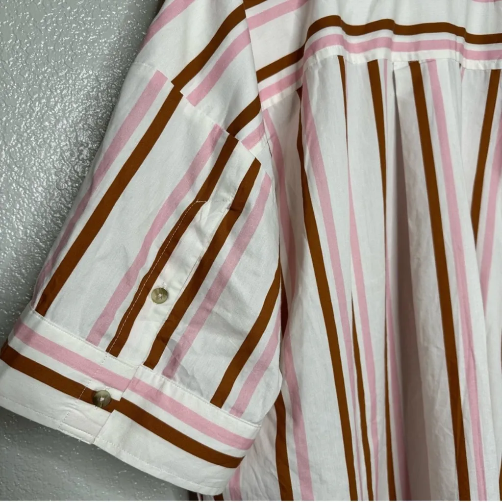 Anthropologie Women's L Boxy Buttondown Shirt Striped Coverup Coord Vacation Pink Size L - Image 8