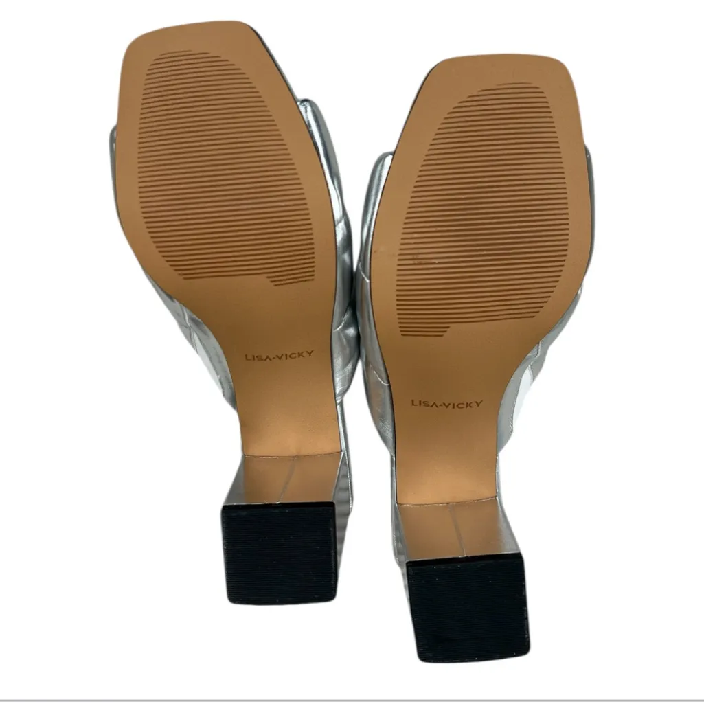 Lisa Vicky Silver Metallic "Very Vicky" Cushion Women's Size 9M Mules Block Heel - Image 7