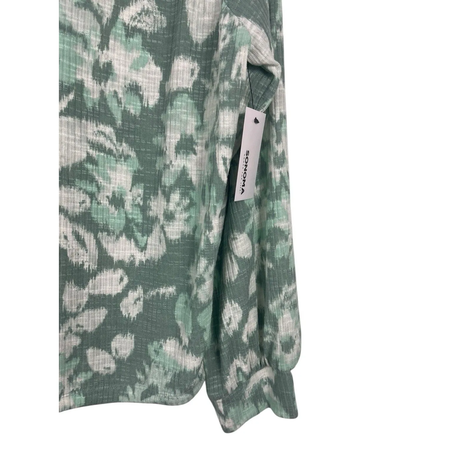 Sonoma Sage Green Floral Top XXL V-Neck Long Sleeve Tie Hem Soft Ribbed Top NWT - Image 3