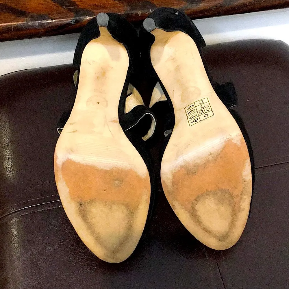 MK MICHAEL KORS Black Suede Peep Toe Gold Zipper Back High Heel Shoes Sz 8-1/2 - Image 6