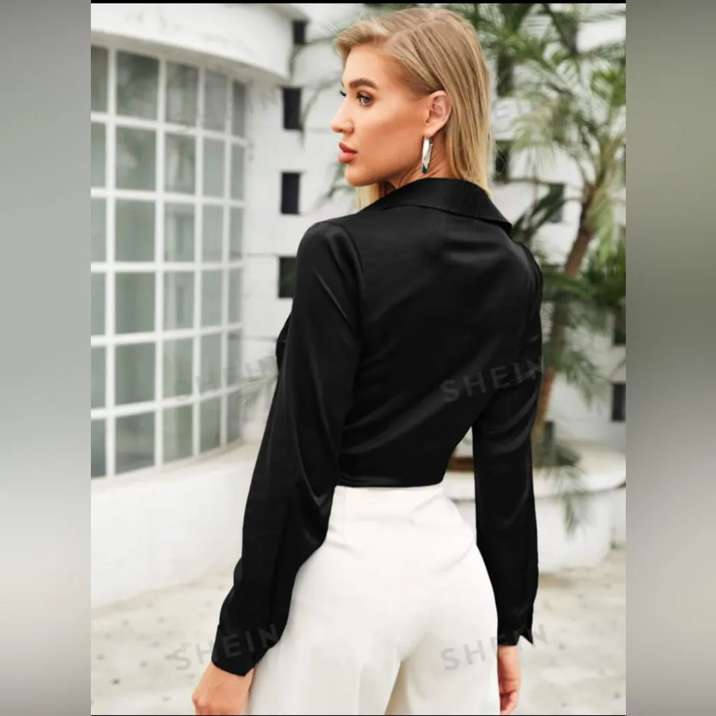 SHEIN Tie Front Satin Top‎ Black Size XS/S - Image 2