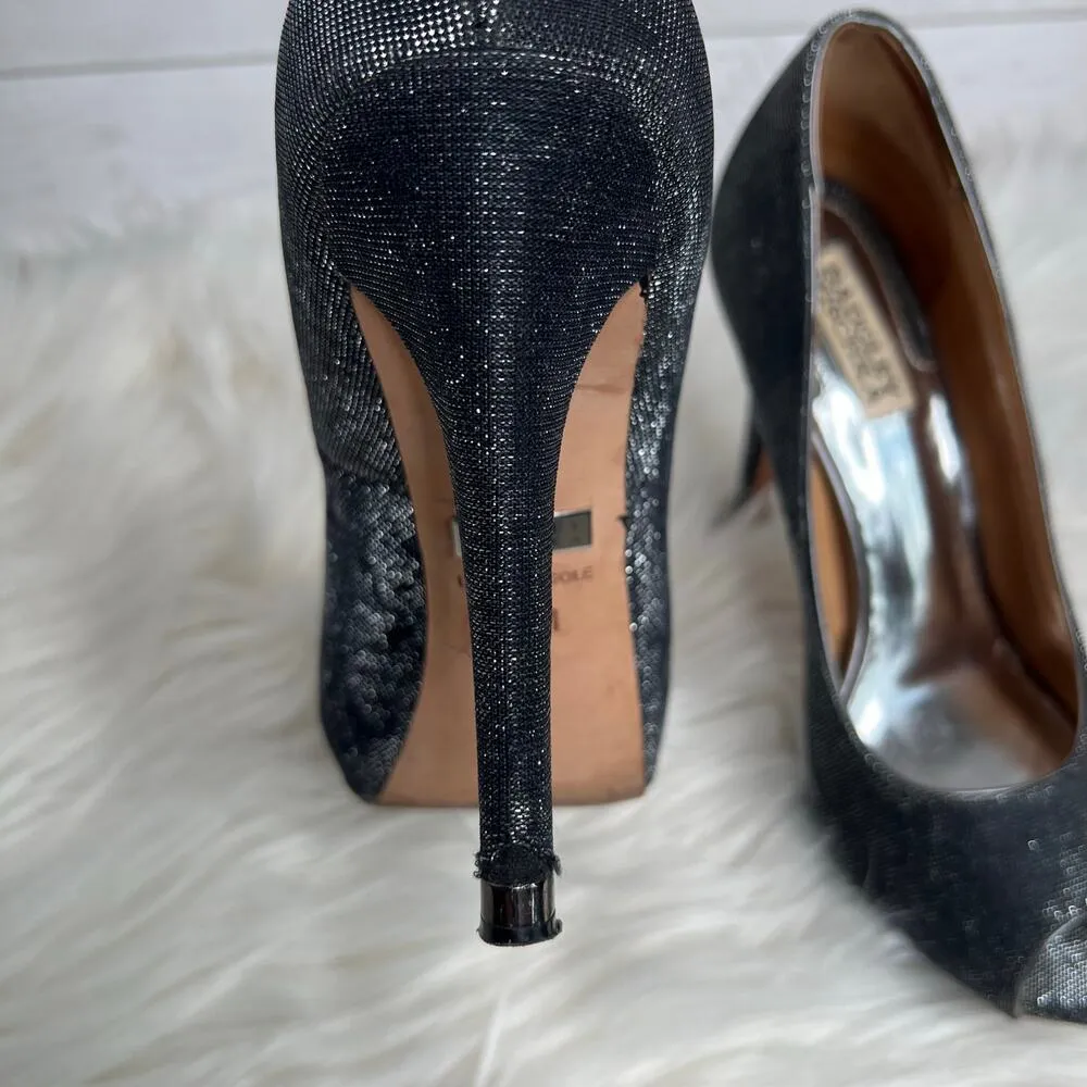 Badgley Mischka Monili gray glitter peep toe pumps Size 7.5 - Image 4