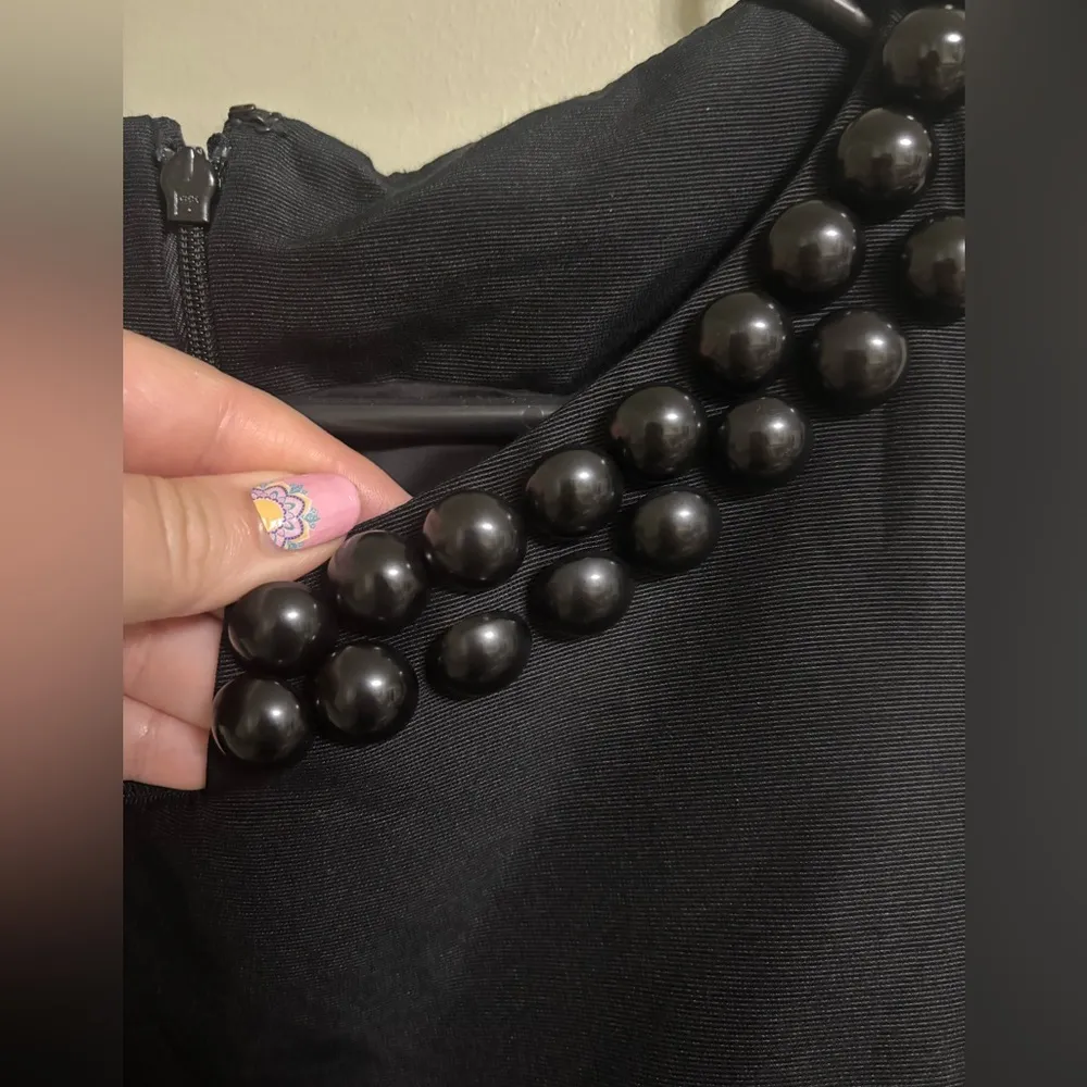 Talbots Dress Knee Length Classic Black Beaded Collar Sheath Cotton Silk Size 10 - Image 6