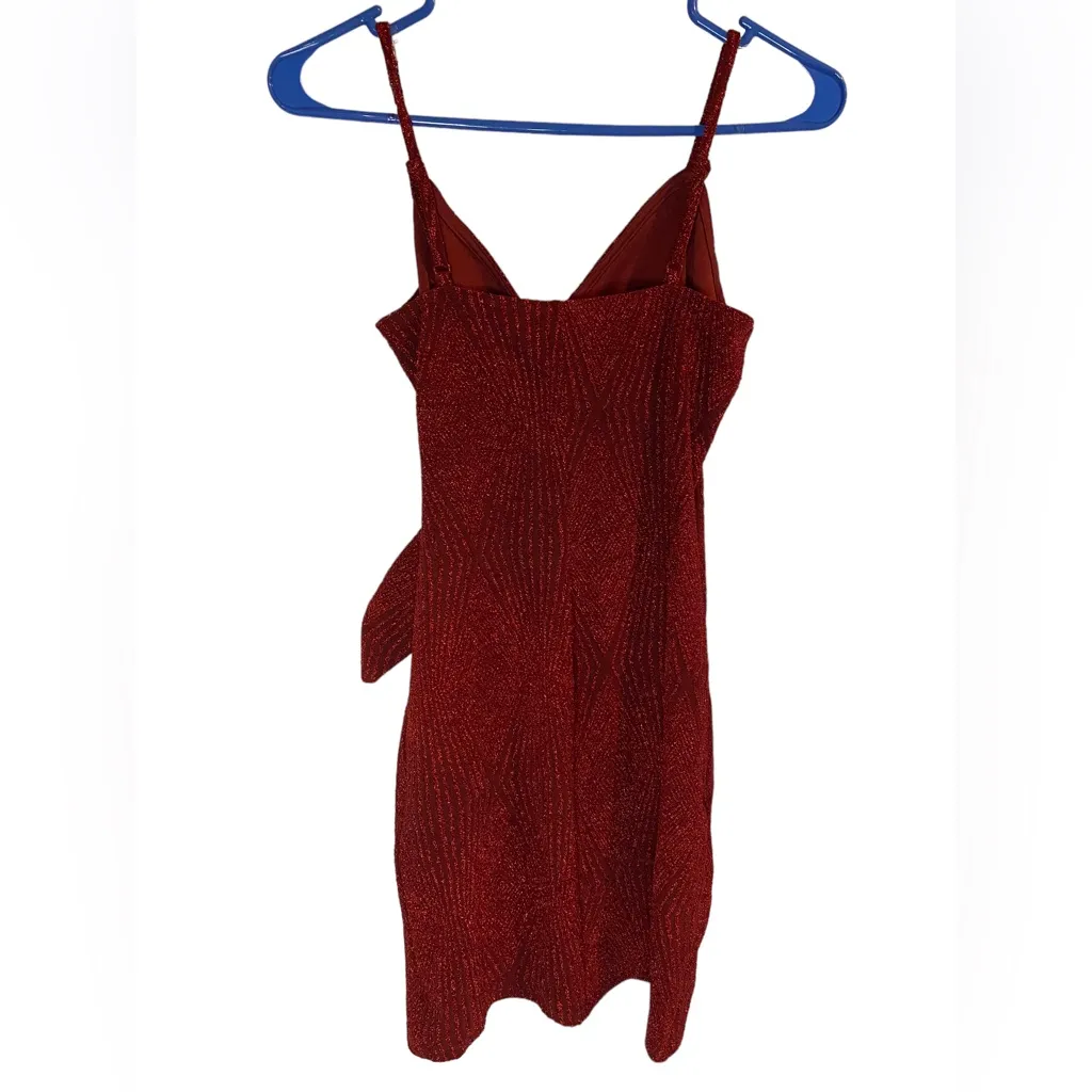 Lily Rose Red‎ Shimmer Knotted Side Wrap Fitted Cocktail Dress Size XS Hoco Hoco - Image 6