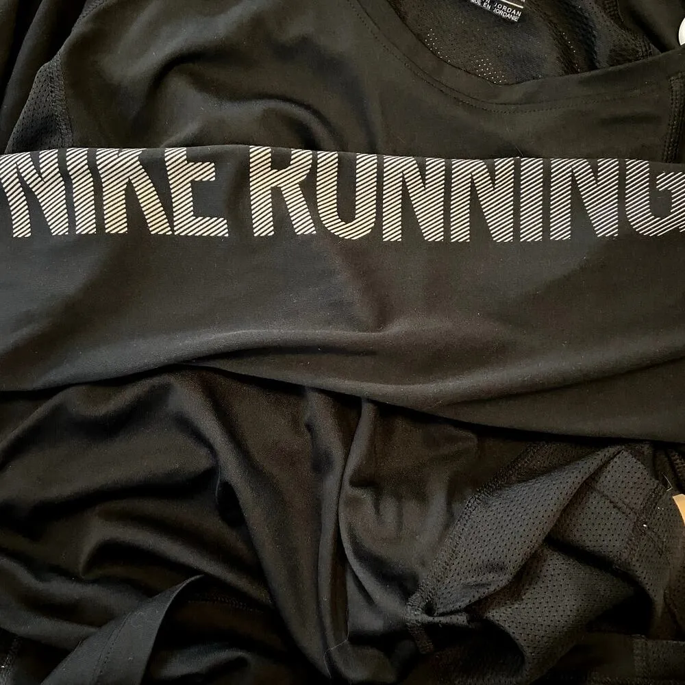 Nike Running Dri-Fit Top Long Sleeve Crew Neck Mesh Backing Chest Logo Black S - Image 2