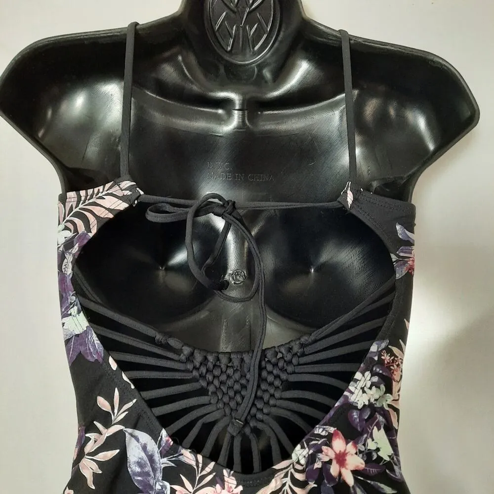 Ambrielle Swimsuit Black Floral Open Back One Piece Size Small Swimwear - Image 3