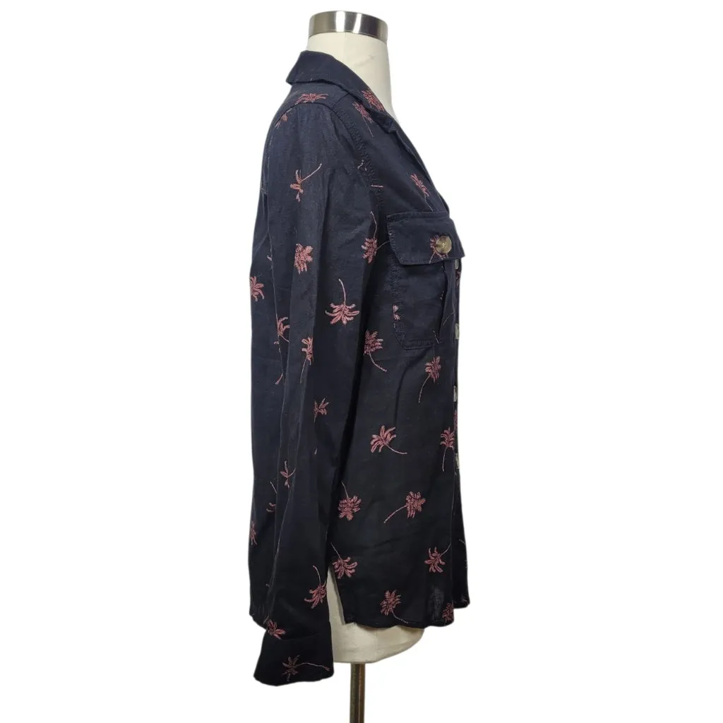 Express Palm Tree Print Linen Shirt NWT XS Black Vacation Resort Button Up Top - Image 3